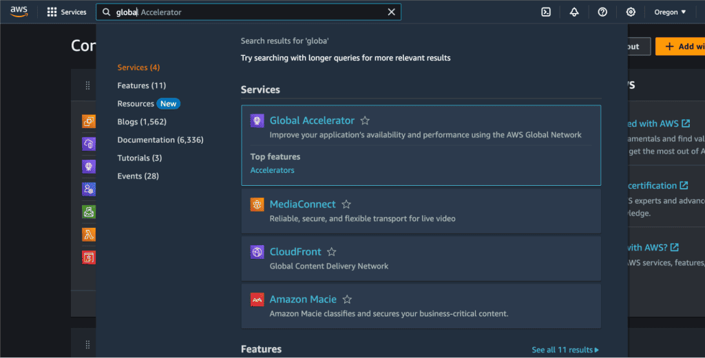 Accessing the AWS Global Accelerator service