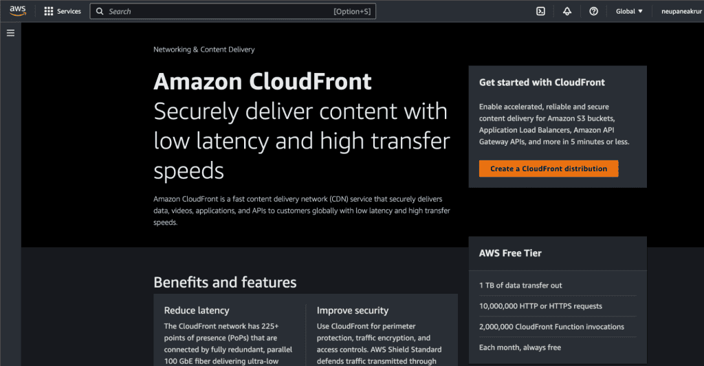 Accessing the CloudFront page
