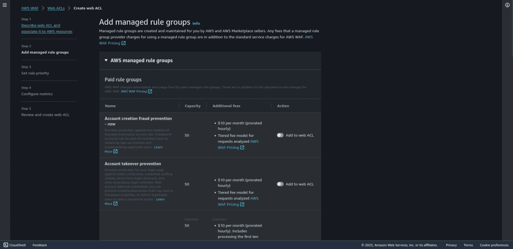 Adding AWS-managed rule groups