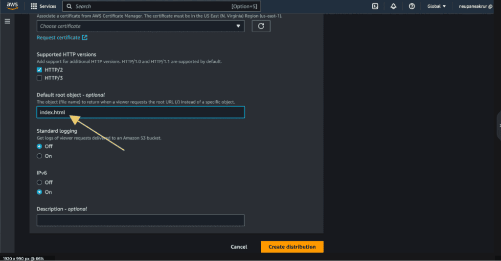Adding default root object