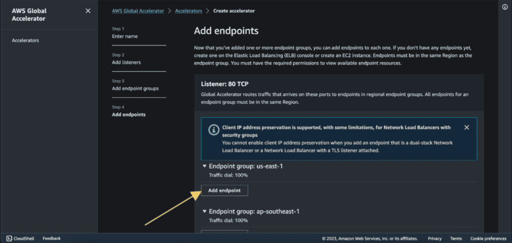 Adding endpoint in first endpoint group