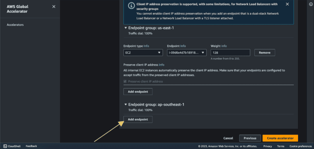 Adding endpoint in second endpoint group