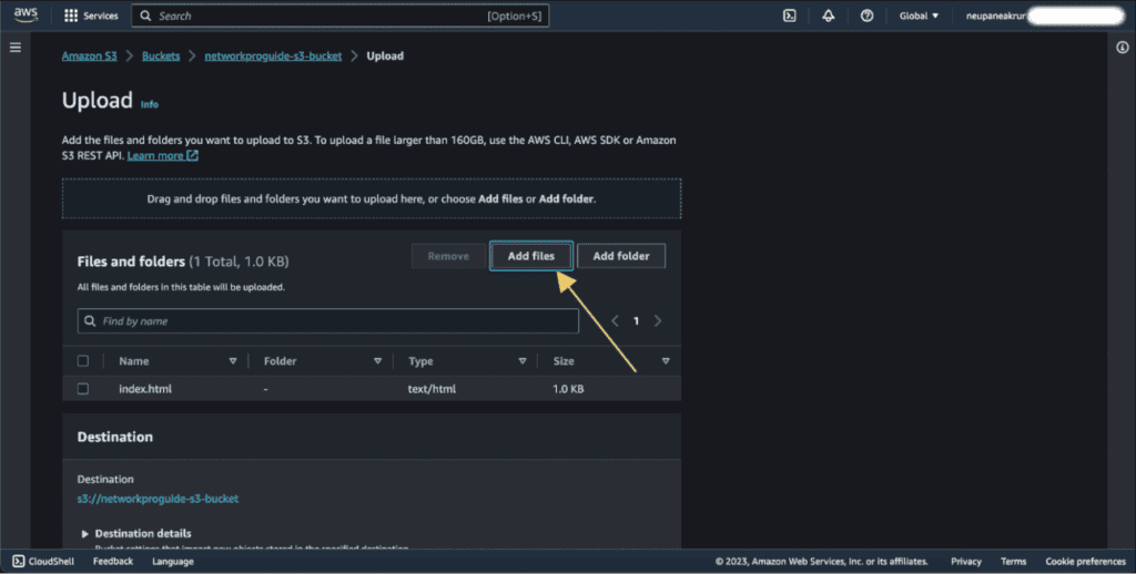 Adding files in the S3 bucket