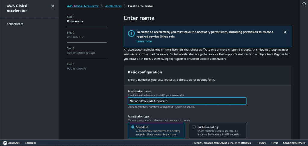 Adding global accelerator basic configuration