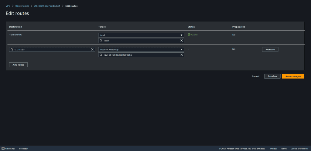 Adding the Internet gateway at the firewall subnet route table