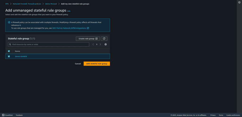 Adding the stateful rule group