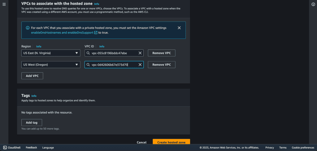 Associating vpc with private hosted zone