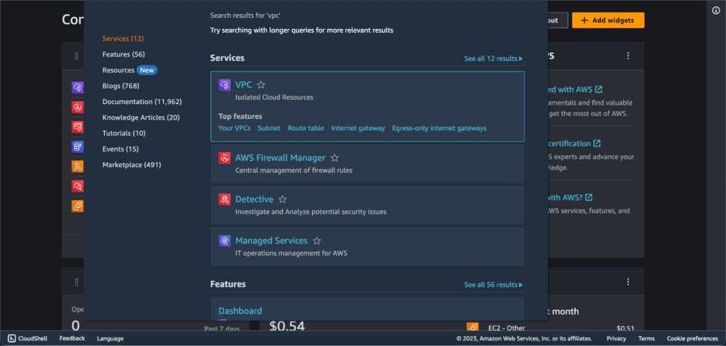 Screenshot showing Accessing VPC