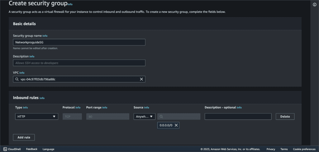 Screenshot showing Adding inbound rules