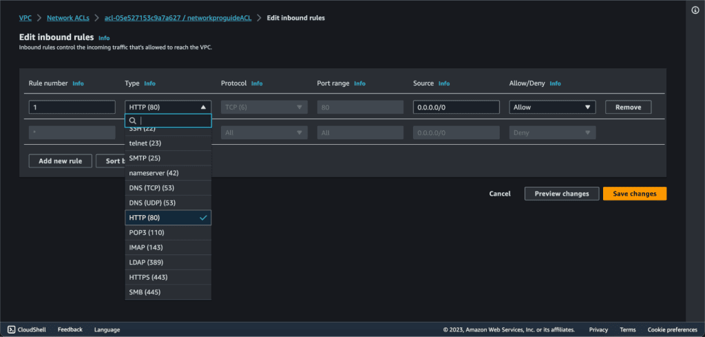 Screenshot showing Allowing all HTTP traffic