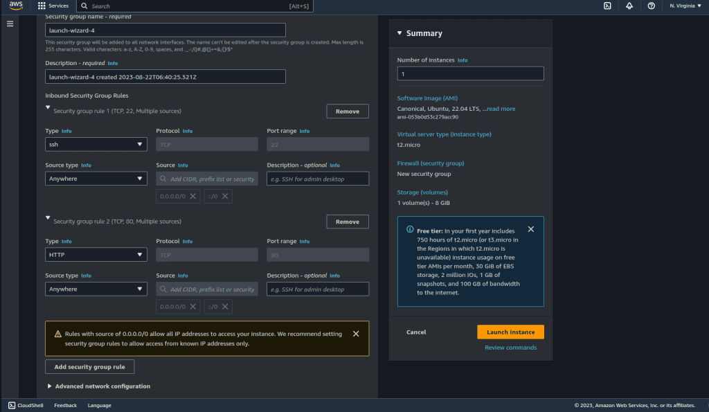 Screenshot showing Changing security group rules