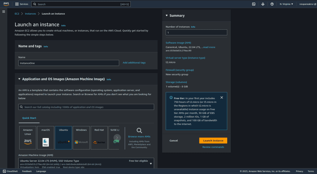 Screenshot showing Choosing AMI