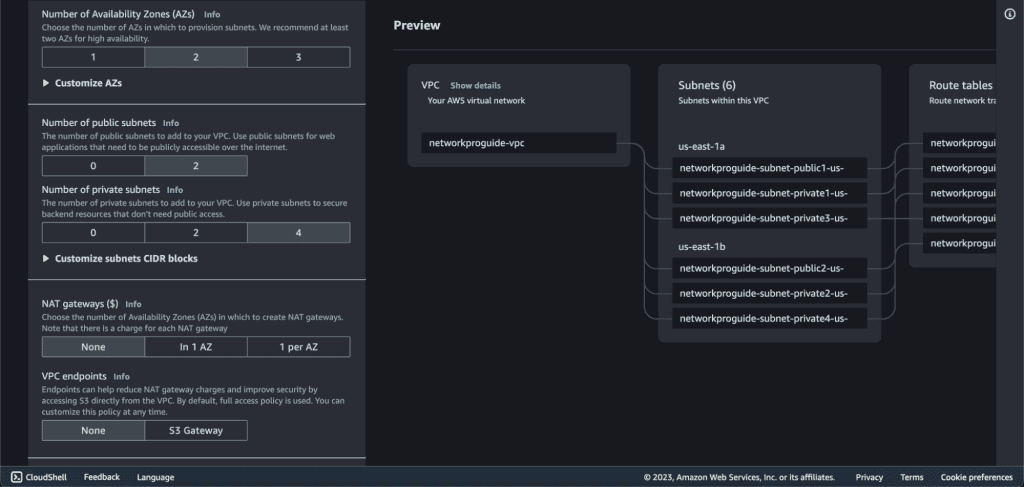Screenshot showing Choosing availability zones and subnets