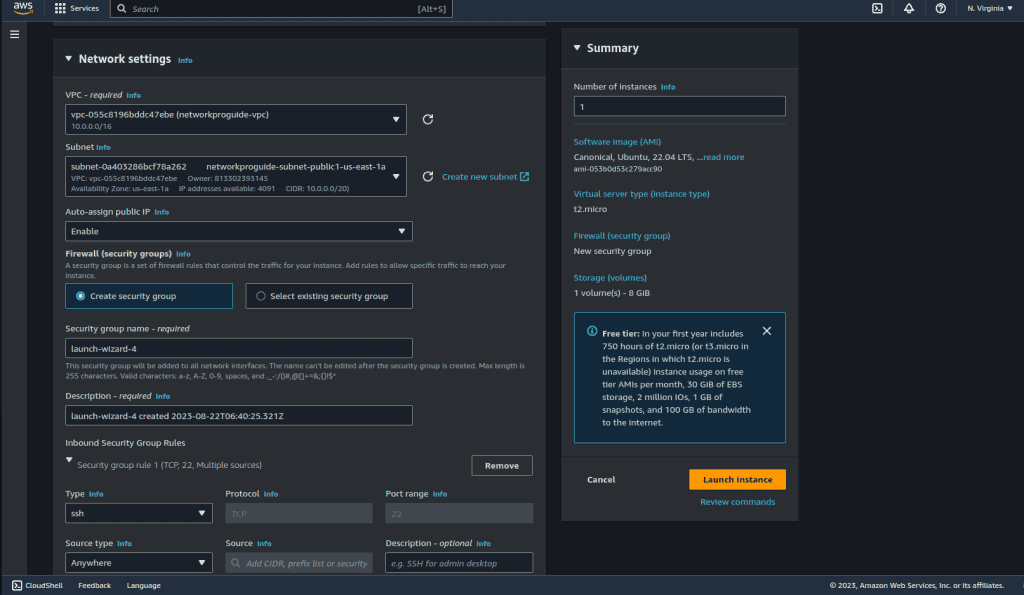 Screenshot showing Choosing the VPC and Subnet that we have created