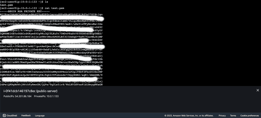 Screenshot showing Copying the .pem file to the instance