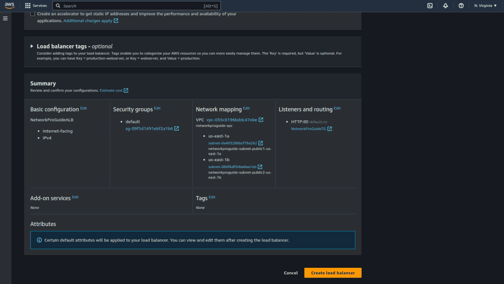 Screenshot showing Creating another load balancer 