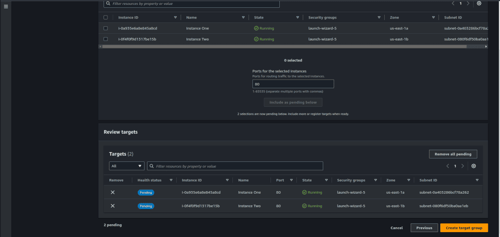 Screenshot showing Creating another target group 