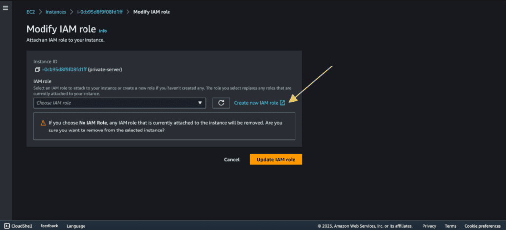 Screenshot showing Creating a new IAM role