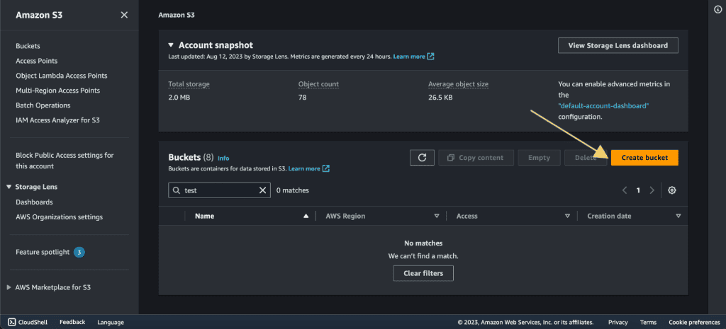 Screenshot showing Creating S3 bucket
