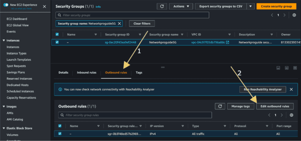 Screenshot showing Editing/Modifying outbound rules