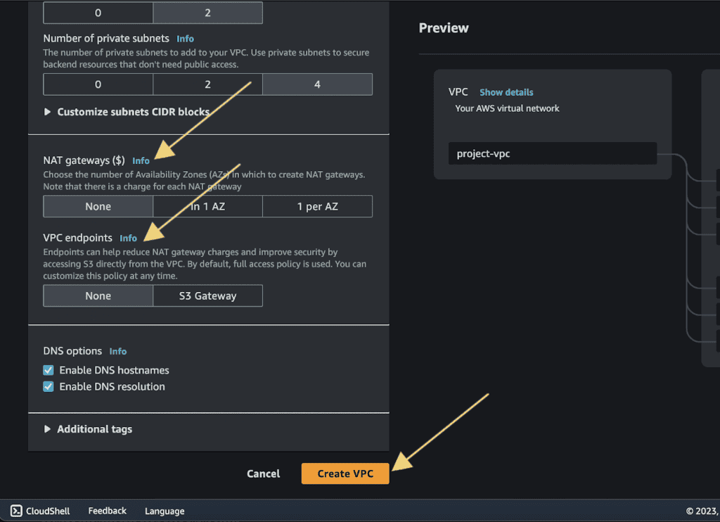 Screenshot showing finishing creating VPC