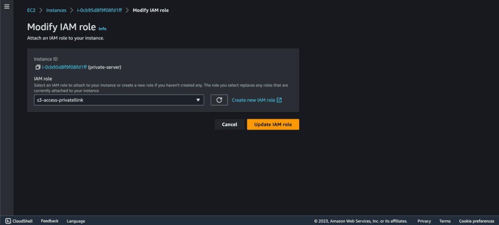 Screenshot showing Selecting IAM role