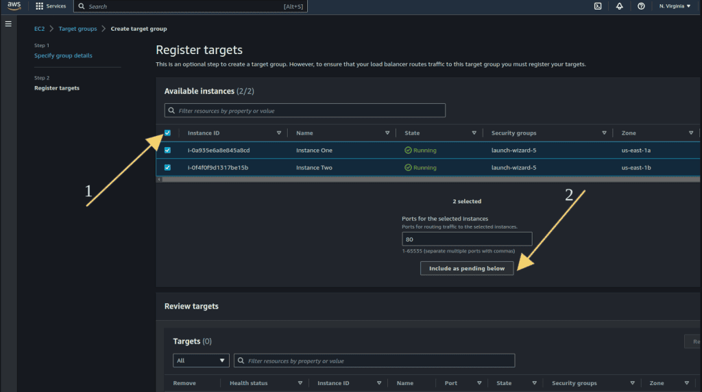 Screenshot showing Selecting two instances 