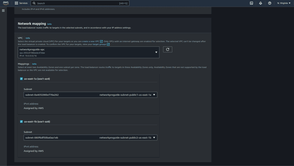 Screenshot showing Selecting VPC and Subnets for ALB