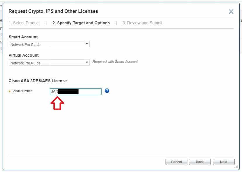 Screenshot showing cisco 3des license enter serial 1