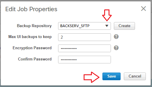 Screenshot showing cisco prime server backup repository
