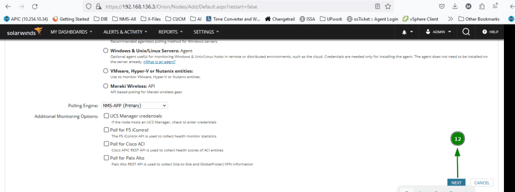 Screenshot showing clicking next to proceed with adding node.