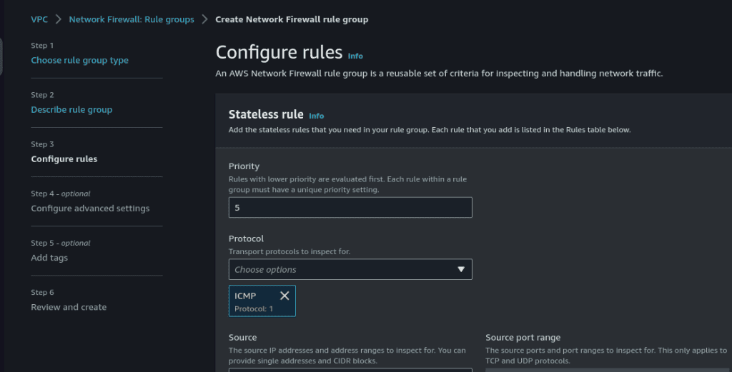 Configuring the rule group priority and protocol