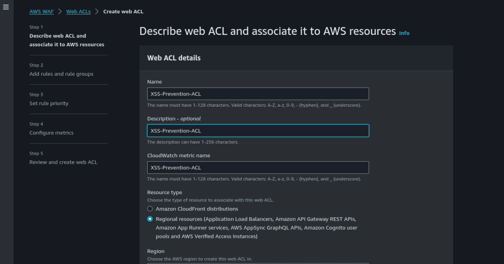 Configuring web ACL details