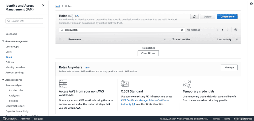 Screenshot showing Creating a new IAM role in AWS.