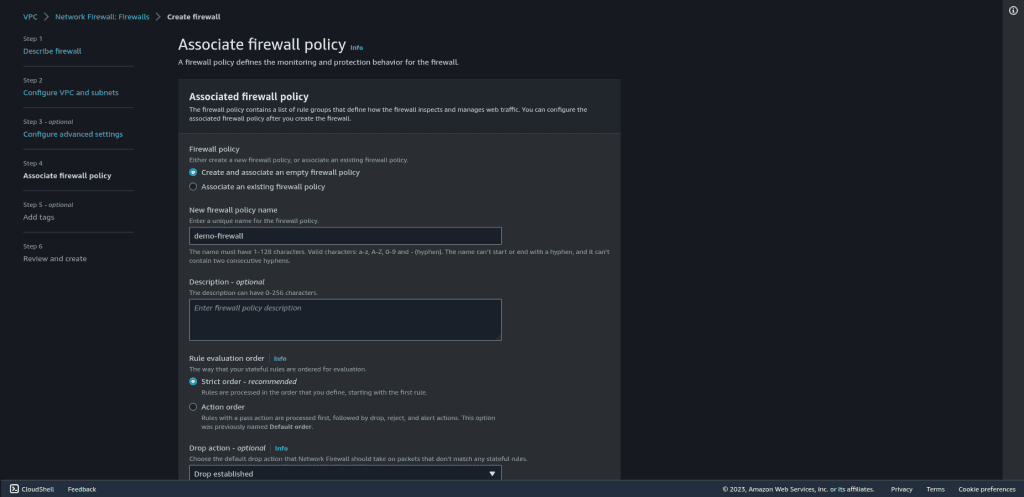 Creating and associating firewall policy