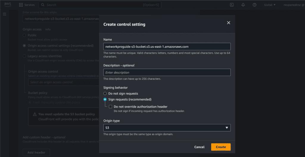 Creating control setting