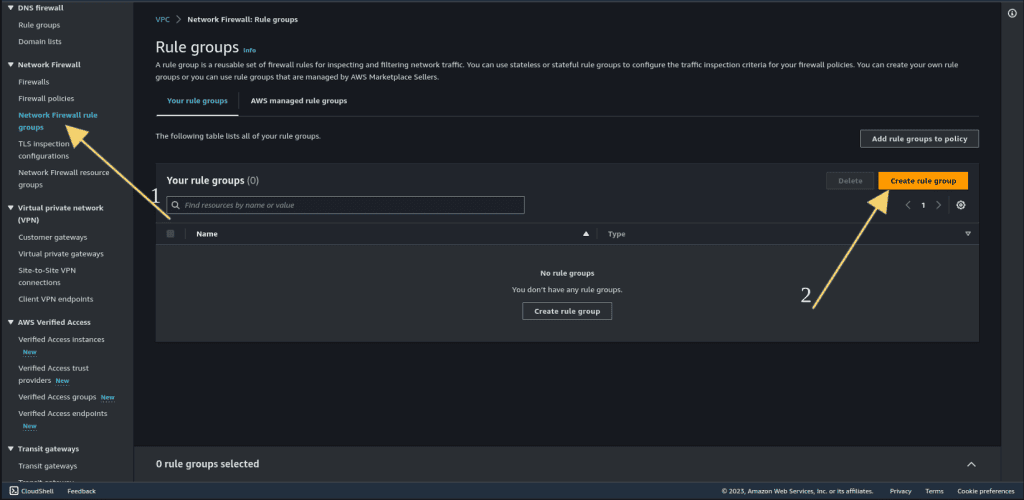 Creating the network firewall rule groups