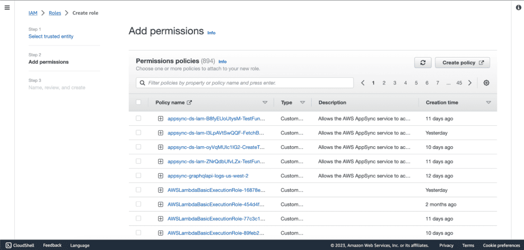 Screenshot showing Creating a new policy in AWS.