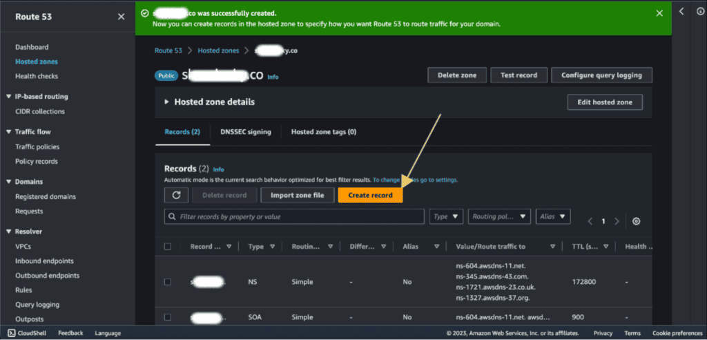 Creating a record for our domain name 