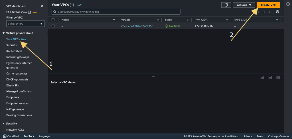 Screenshot showing Creating VPC