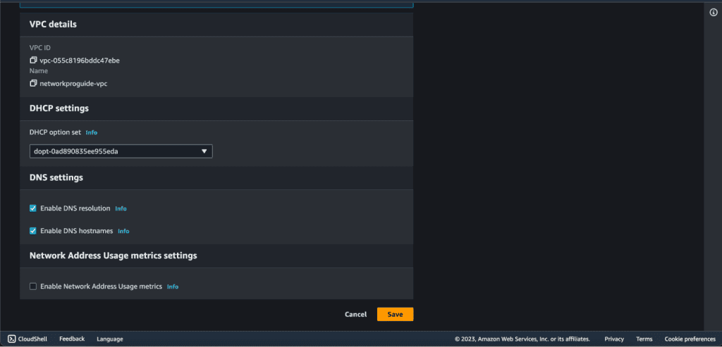 Enabling DNS resolution and hostname in VPC