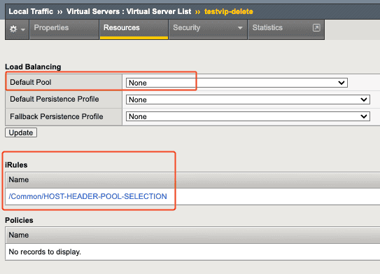 F5 Big IP showing adding a iRule but leaving the Default Pool as None