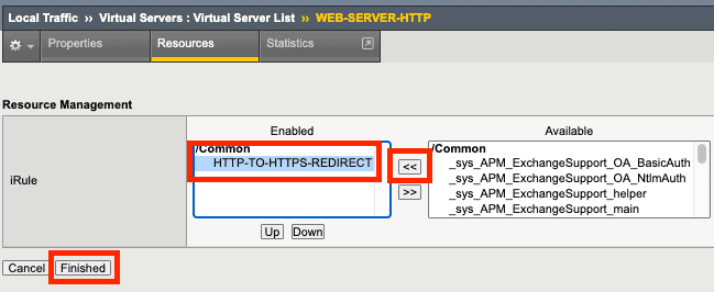 Screenshot showing how to set up the iRule as enabled in F5 Big IP