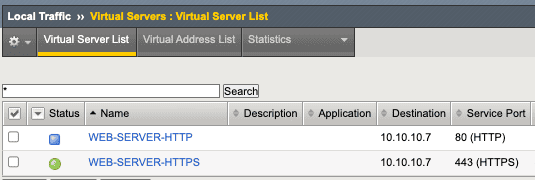 Screenshot showing F5 Big IP irule setup with 2 separate Virtual Servers, one for http, the other for https