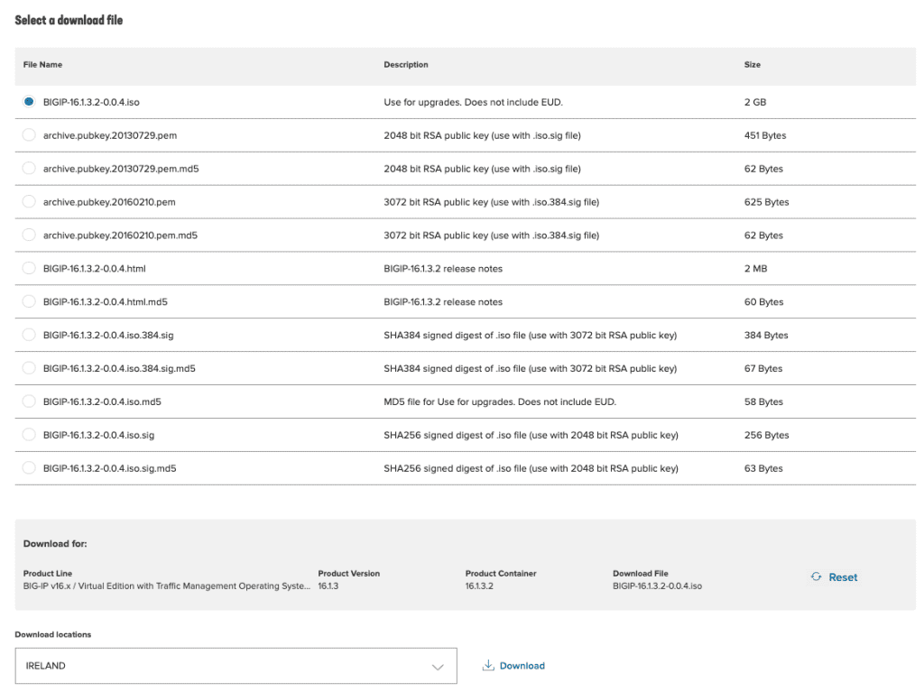 F5 Big-IP Selecting the right download file and the server location