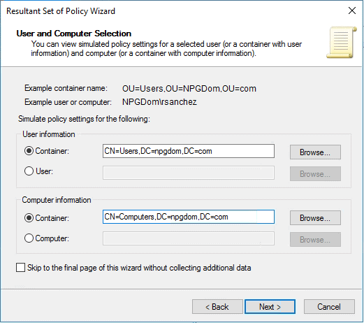Screenshot showing generate rsop data planning mode conatiners