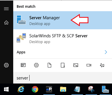 Screenshot showing how to launch server manager start menu