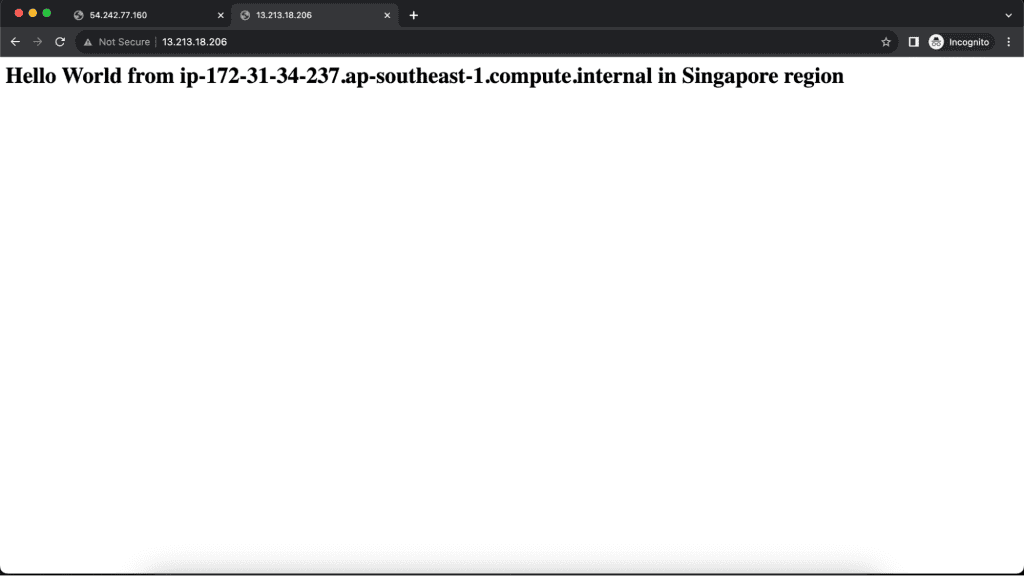 Instance Two in the Singapore region