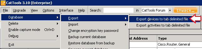 Screenshot showing kiwi cattols database export devices migration