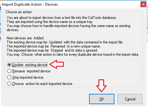 Screenshot showing kiwi cattols database import devices update